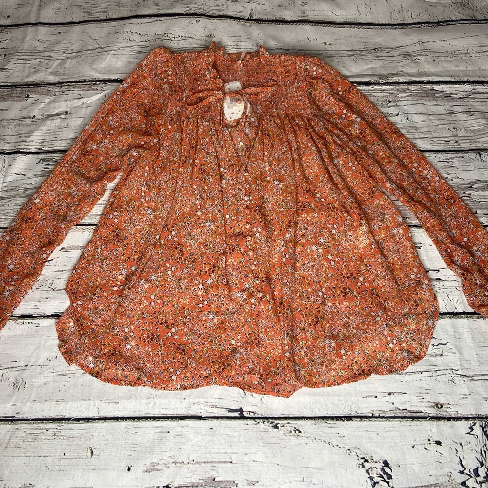 Free People Orange Floral Blouse